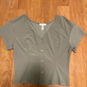 Leith green button blouse